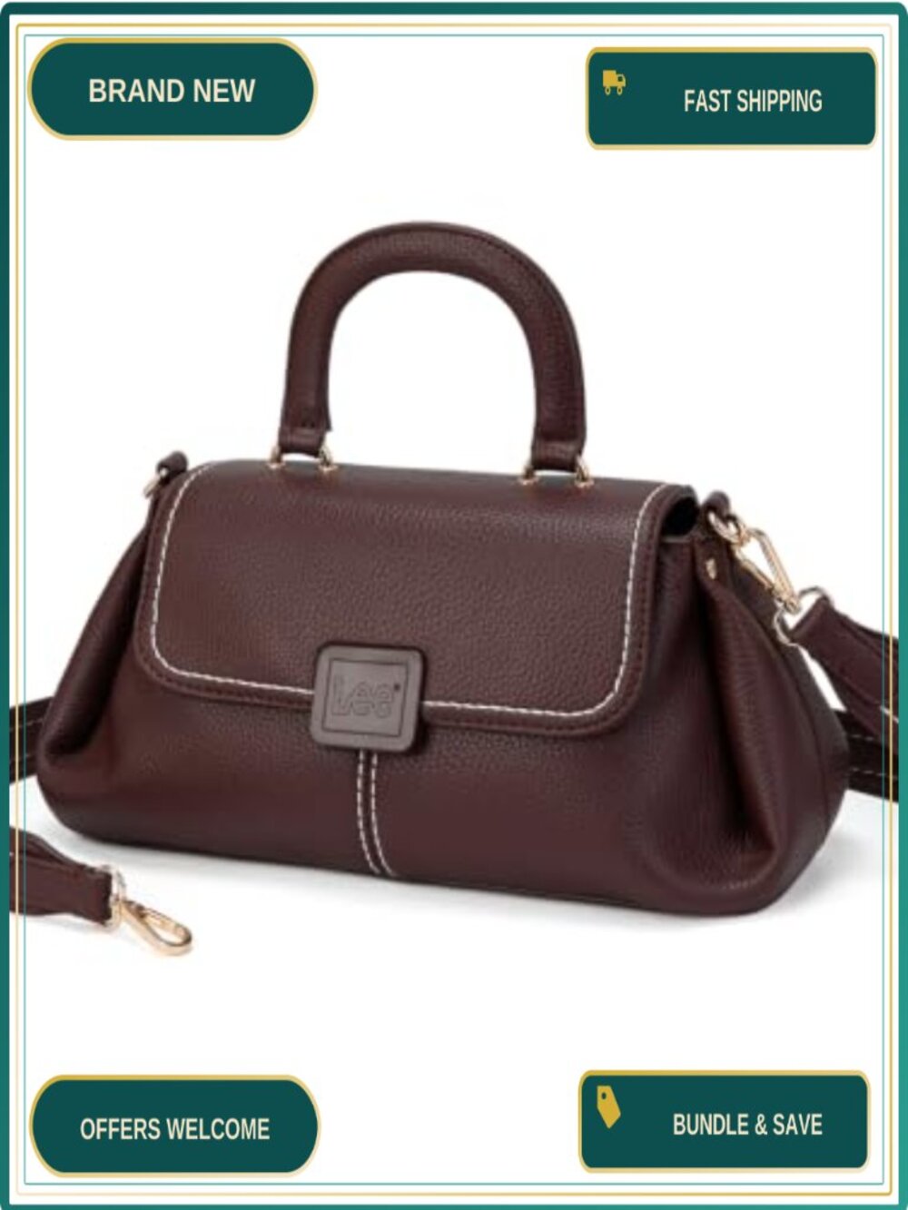 Vegan Leather Satchel Crossbody Bag Top Handle Flap Purse